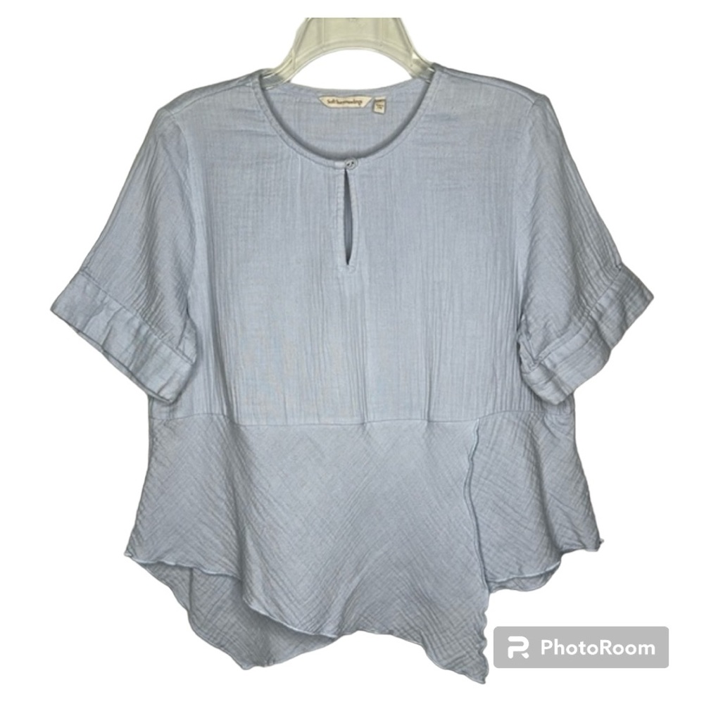 Soft Surroundings Kaleena Pale Blue Asymmetrical Top Size L